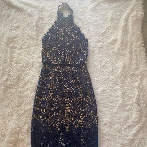 womens navy blue lace midi dress